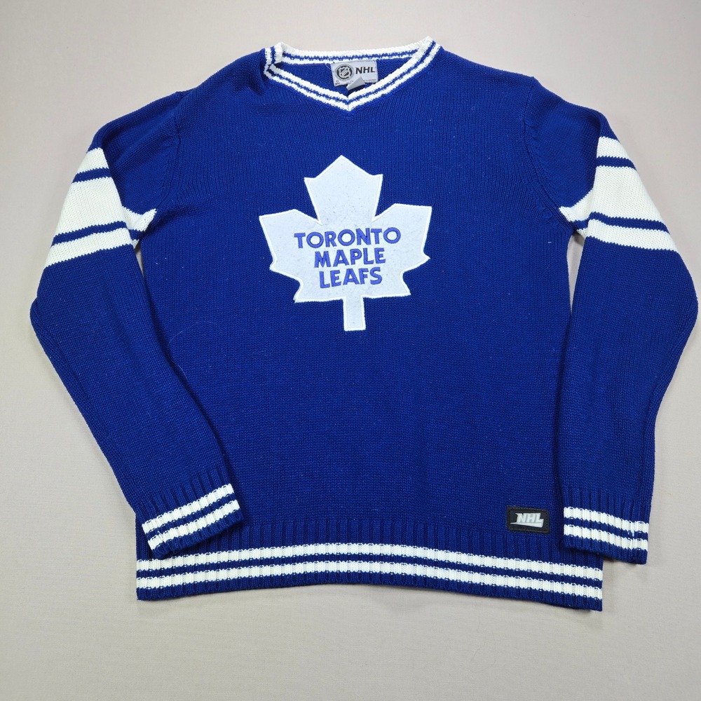 NHL Toronto Maple Leafs Sweater Knit V-Neck Striped‎ Blue White Mens Medium